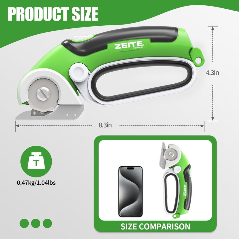 zeite 4V Cardboard Box Cutter,Cordless Electric Scissors,Max Cutting 1/4",Ideal for Cardboard,Thin Carpet & Plastic Recycling,Easy to Hold and Safe,Green - Image 3